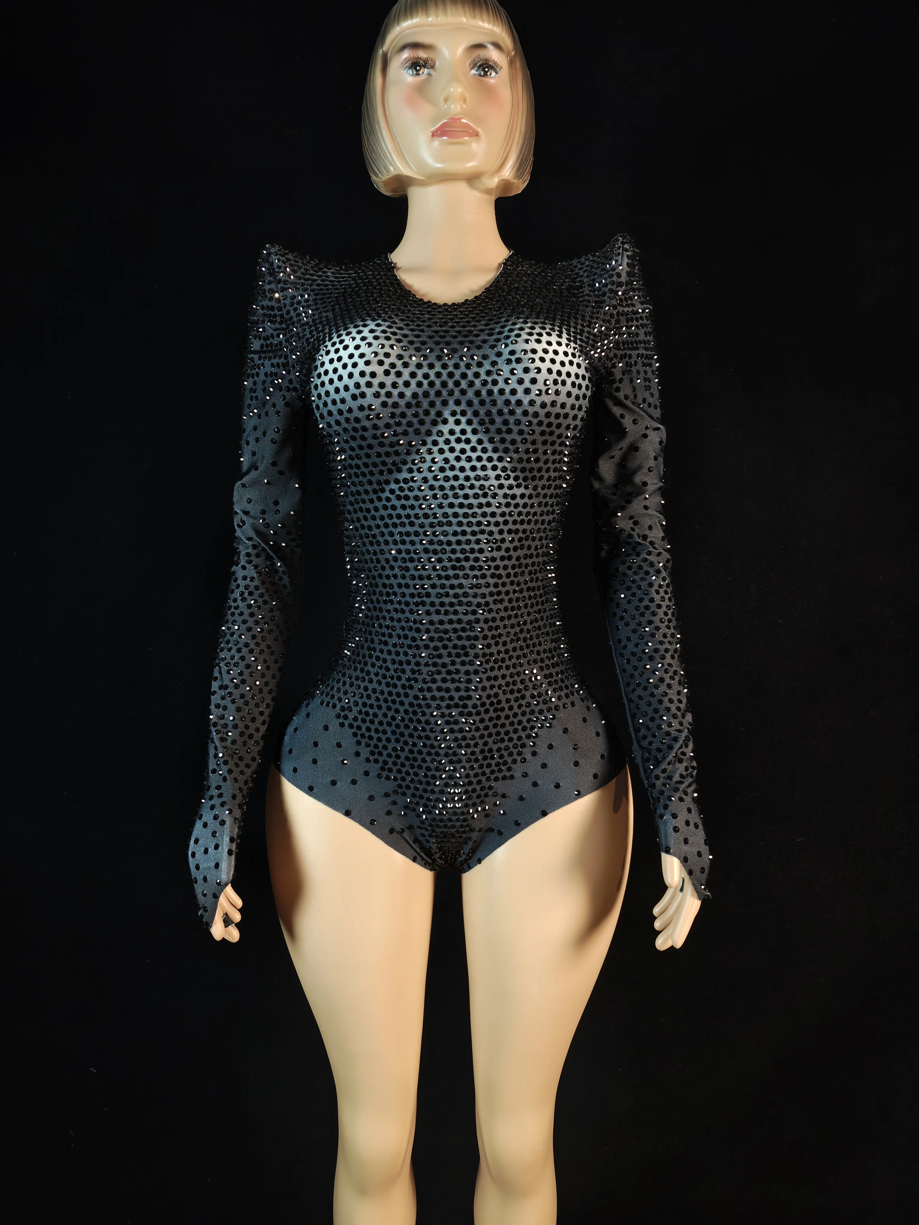 Błyszczące body z długim rękawem i dżetami, damskie kombinezony jednoczęściowe, strój do tańca powietrznego, kostium festiwalowy, strój dla tancerki gogo.
