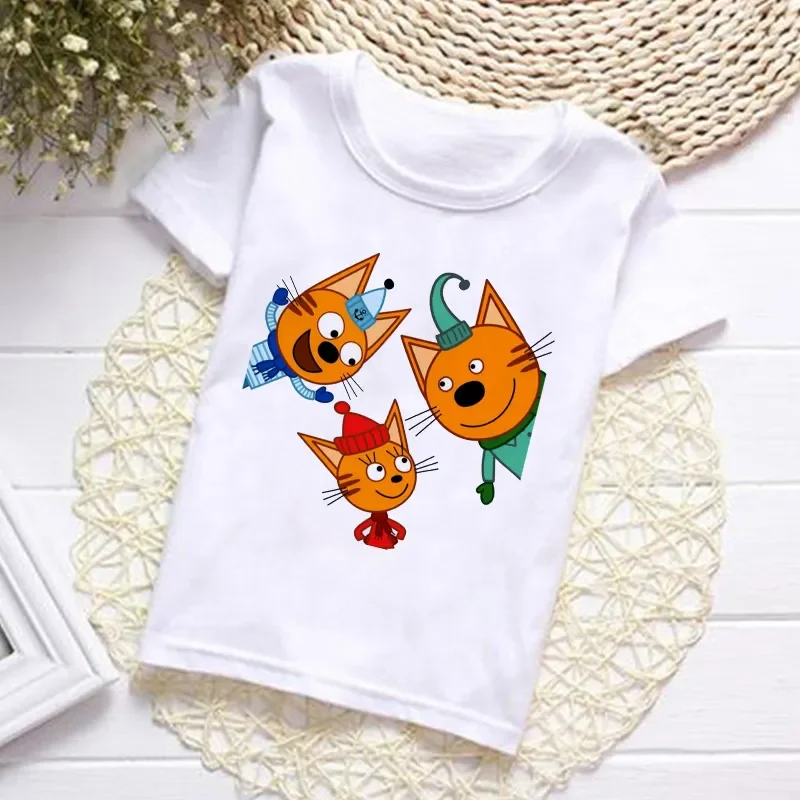 2024 Summer Fashion Unisex Kid-e-cats T-shirt Children Boys Short Sleeves White Tees Baby Kids PinkTops For Girls Clothes