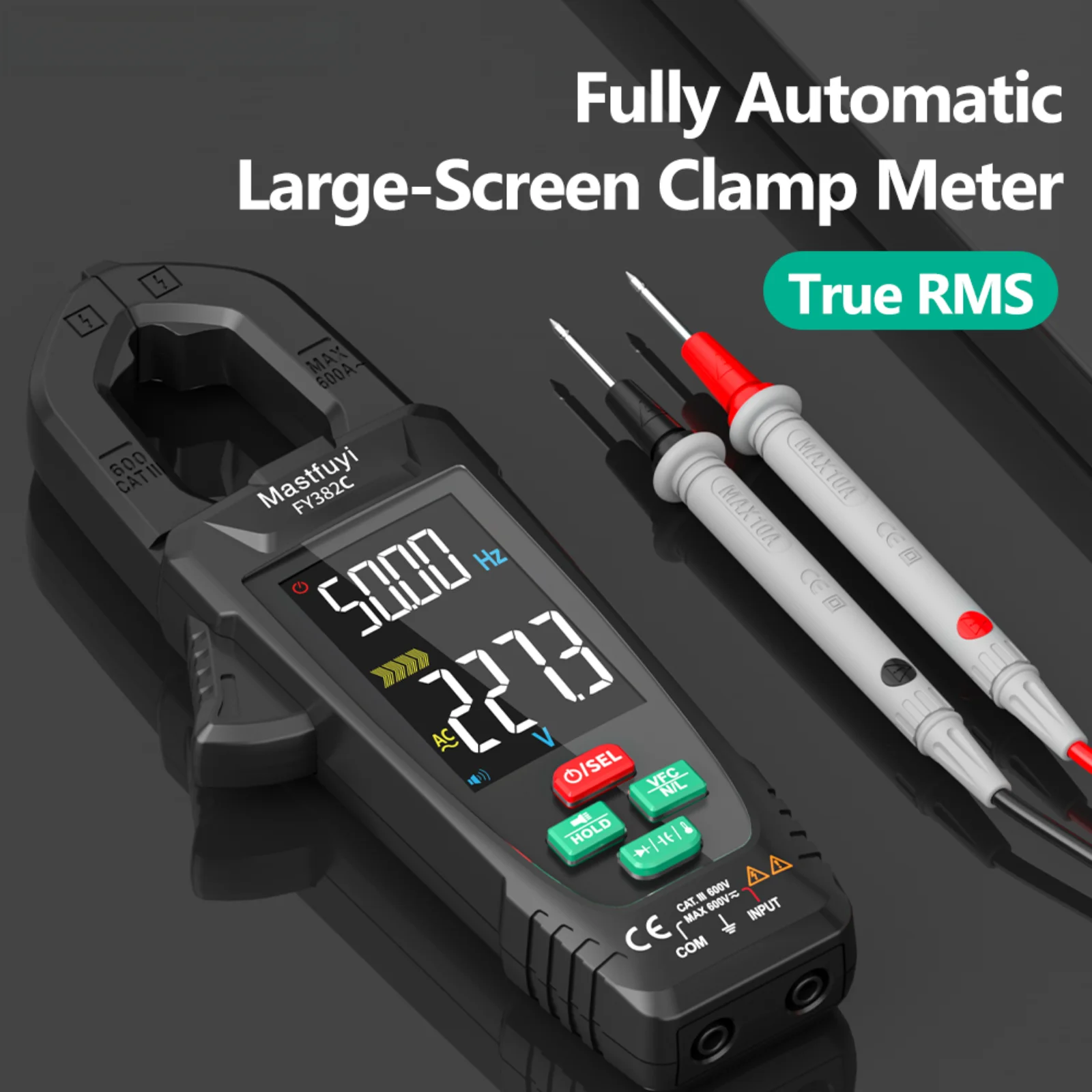 MASTFUYI FY382C Smart Clamp Meter 600A Current Voltage High Precision 6000 Counts Digital Multimeter Tester Tool for Electrician