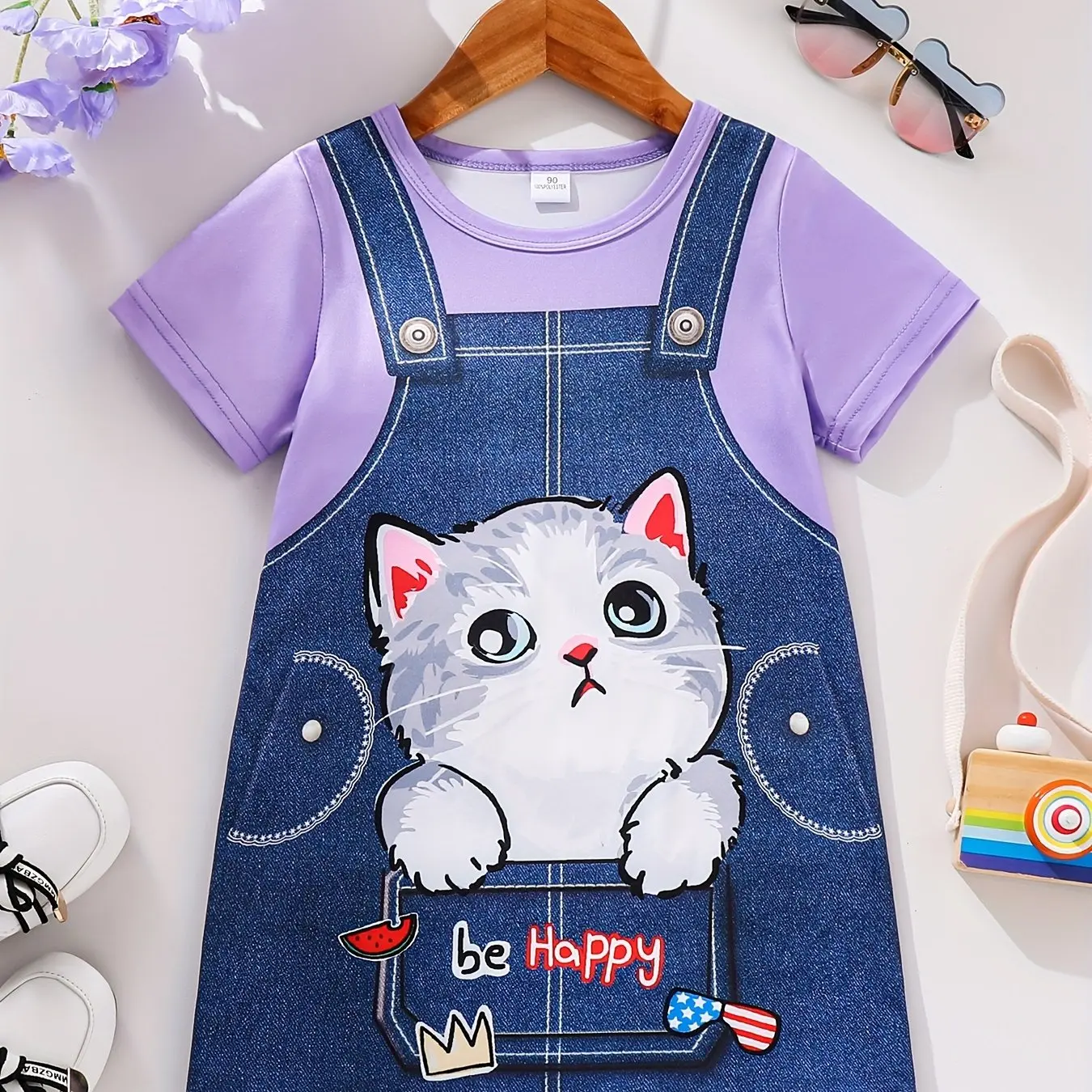 Funny Strap Print Girl Clothes Children Dresses Summer Kids Clothes Round Neck Streetwear Girl Dresses Cartoon Cute Girl Outfits