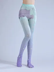 Purple Gradient Socks Lolita Stockings Mesh Pantyhose Cute Print Slim Lolita Socks Sweet Girl