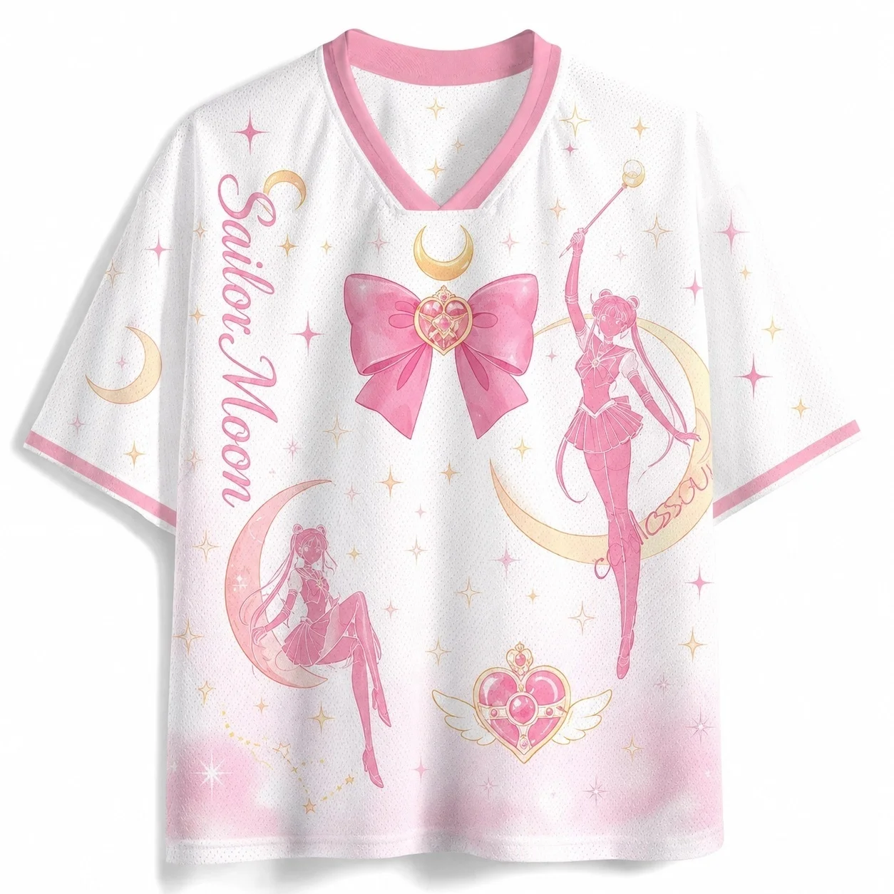 Anime Girl Warrior Manga Printed Top Y2K Large Breathable V-neck Street Sports Short Sleeve Parent Child Top