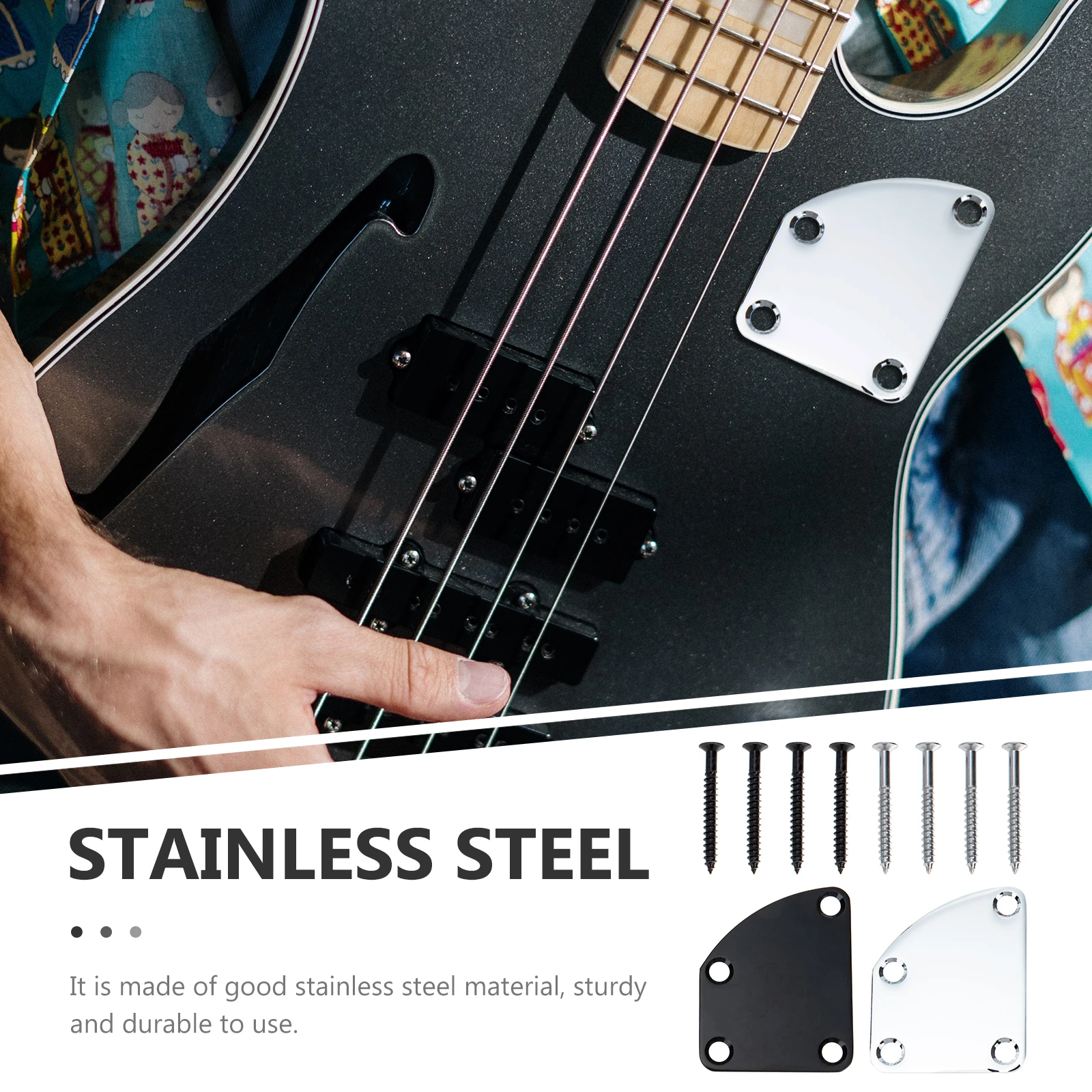 

2Sets Guitar Neck Plates Replacement Parts Stainless Steel Decorative Reinforcement Boards 8 Screws Included Guitar Neck Plates