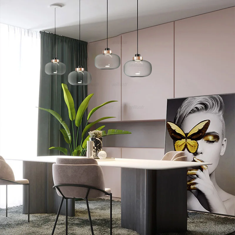 

Smoke Glass LED Pendant Light Suspension Lamp Luxury Hotel Cafe Bar Living Dining Bedroom Metal Hanging Ceiling Chandelier