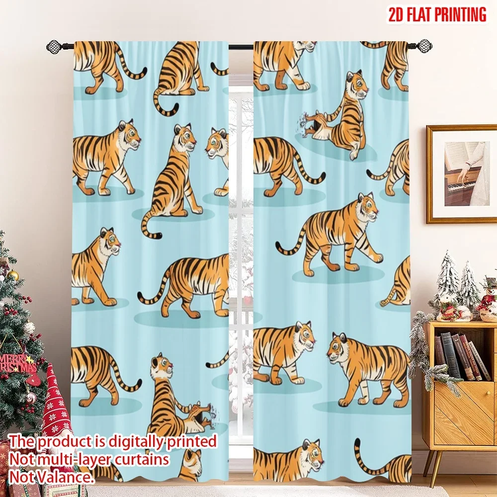 2pcs 2D flat printing Window Curtains Pink Tiger Design Digital Printed Polyester Drapes Family Party Decoration Perfect for