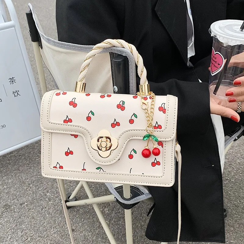 Sweet Cherry Square Chains Crossbody Bags for Woman Luxury Designer Brand 2022 New Female black Green Yellow HandBag