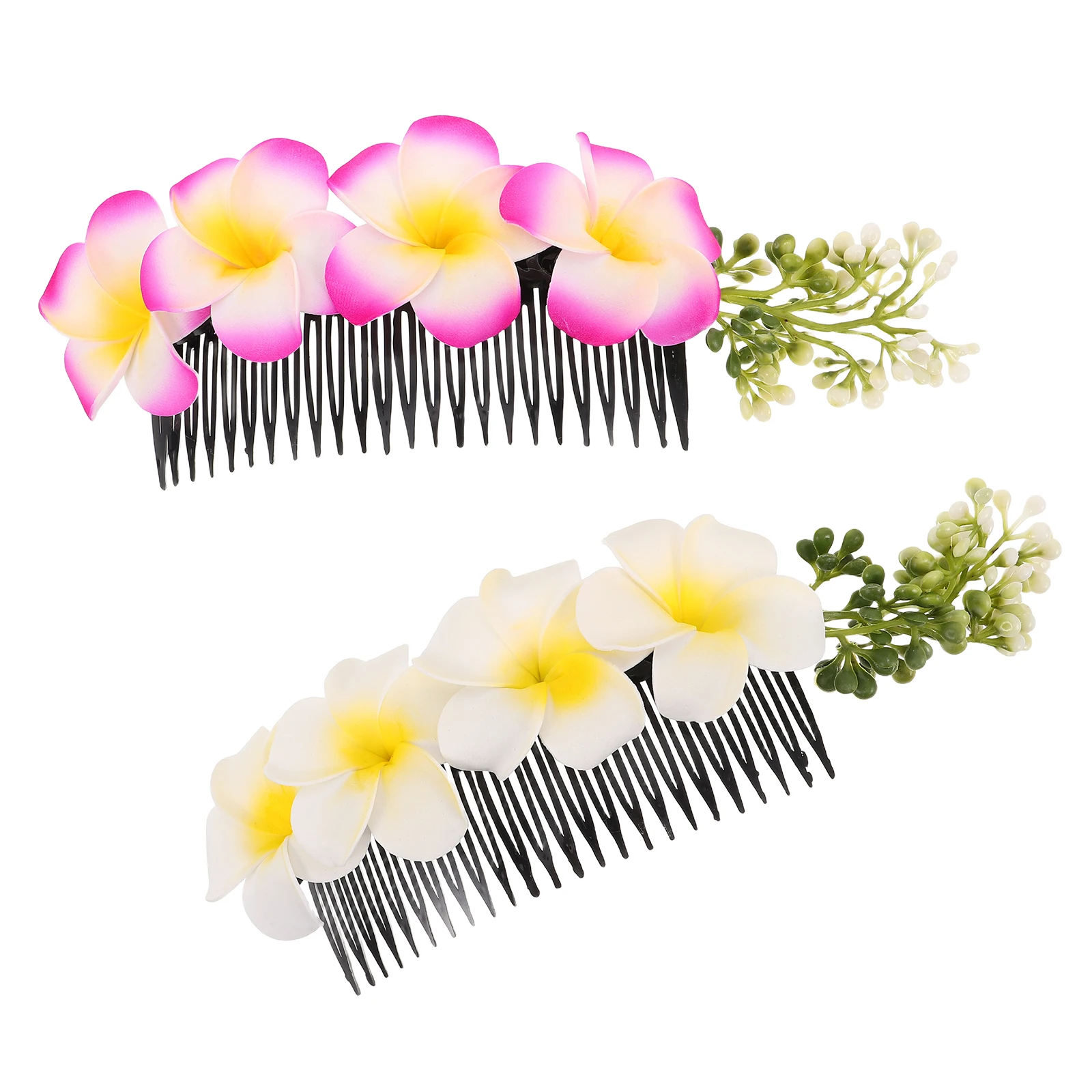 

2pcs Simulated Flower Comb Frangipani Floral Clip Beach Vacation Lightweight Accessories Realistic Flowers Durable Craftsmanship