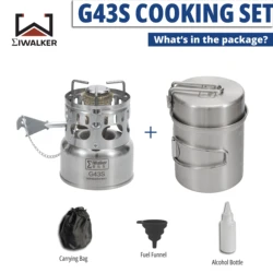 IWALKER G43S Cooking Set Camping Stove Gasolin e Stove Burner Silent Burner with Storage Pots for Travel Picnic Emergency
