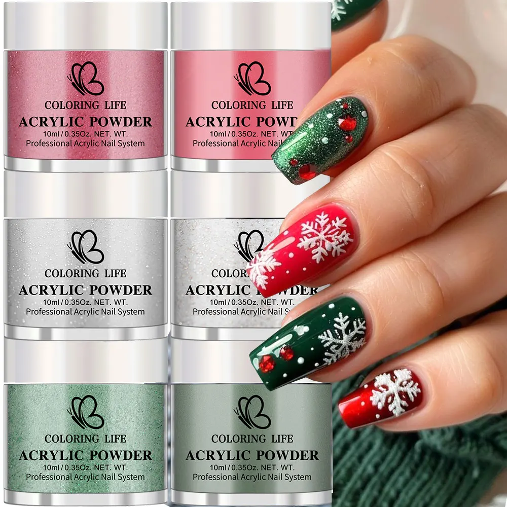 6 frascos glitter vermelho verde ouro prata natal prego acrílico em pó 3d escultura/tremagem/extensão francês acrílico prego em pó 10g * 6