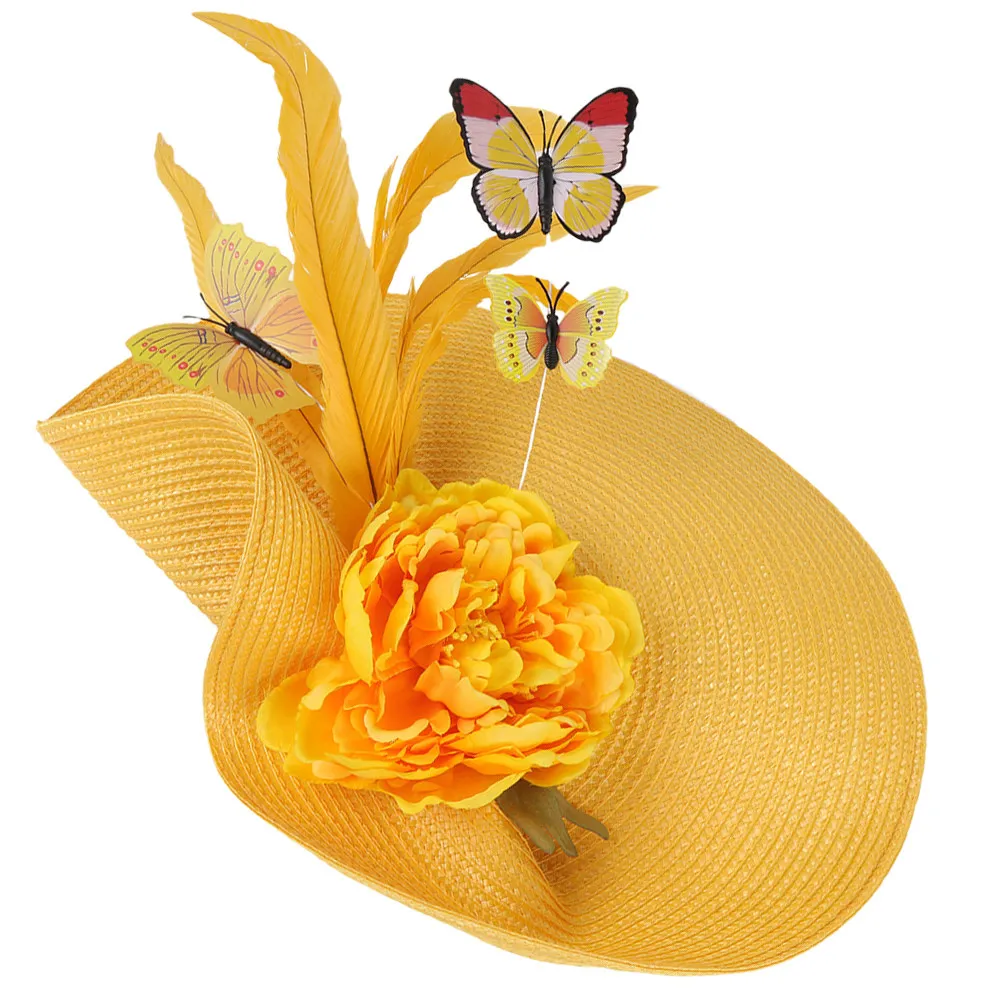 

Butterfly Fascinator for Women Straw Hat Style Tea Party Headpiece Banquet Wedding Bride Headdress Formal Dress Photo Prop