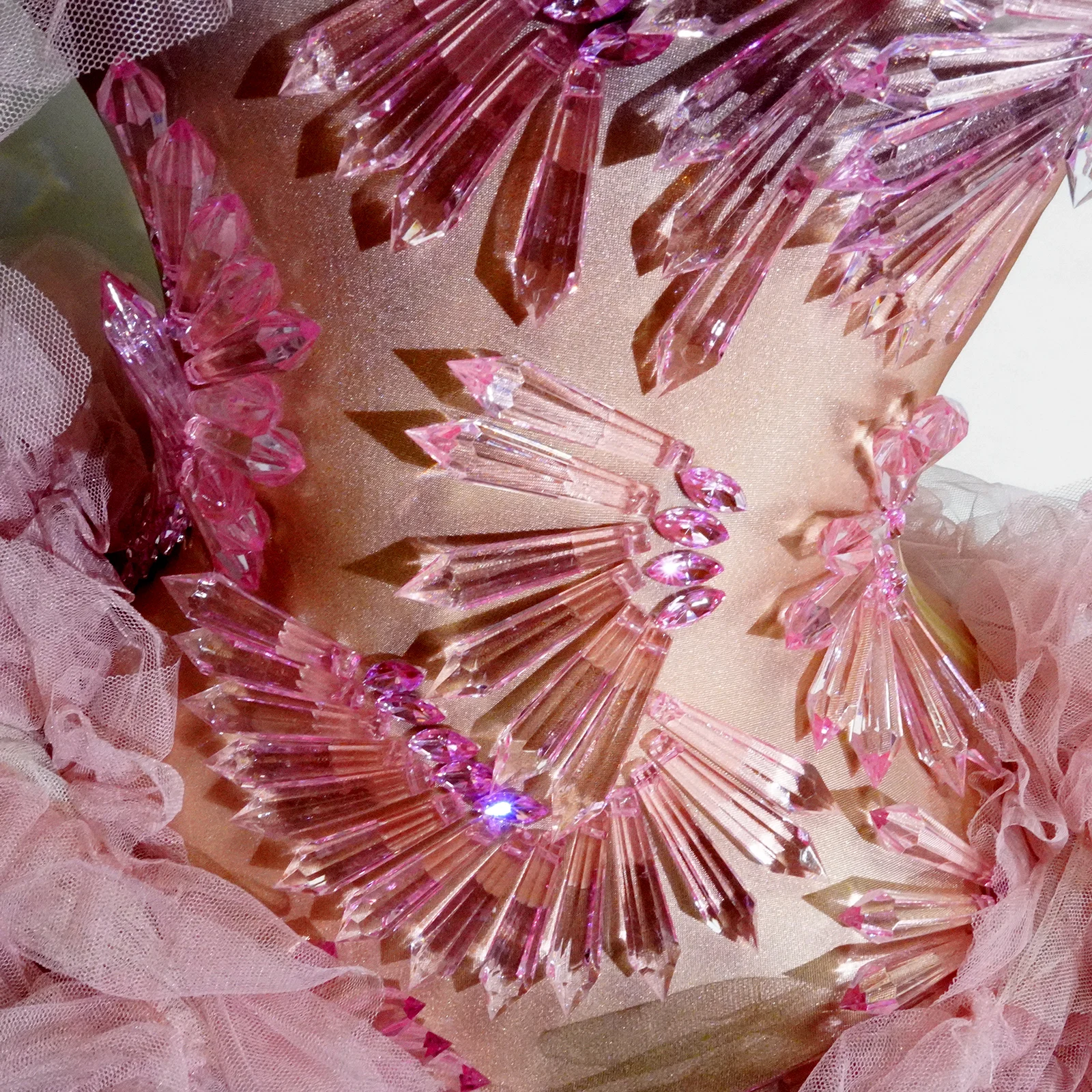 Sexy Pink Crystal Mesh Bodysuit Latin Dance Prom Girls Clothes Birthday Party Nightclub Stage Wear Performance Drag Queen Outfit