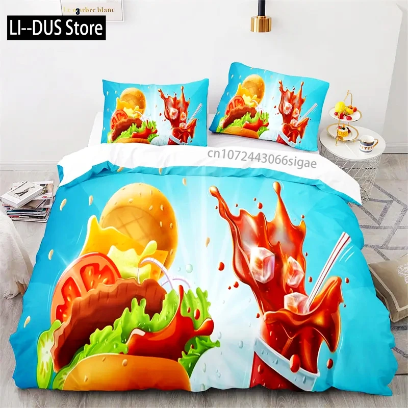 الإبداعية غطاء لحاف الوجبات السريعة البيتزا همبرغر طباعة المعزي غطاء ستوكات طقم سرير الملكة للأطفال في سن المراهقة غرفة ديكور