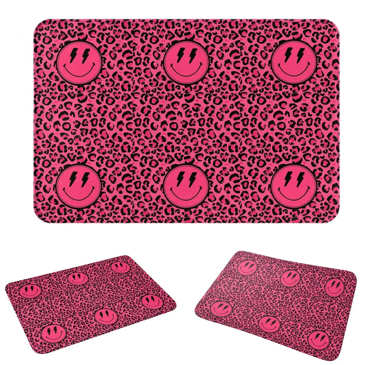 Preppy Aesthetic Pink Leopard Print Smile Doormat Absorbent Mat Carpet Rug Kitchen Entrance Home Floor Mat for Room Footpad Mats