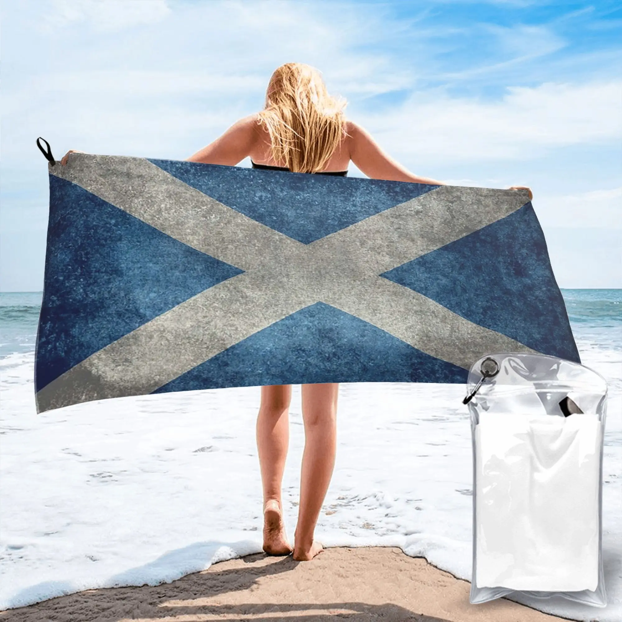 Flag Of Scotland - Grungy Vintage Version Beach Towel Soft Microfiber Quick Dry Absorbent Quick Towels For Swimming