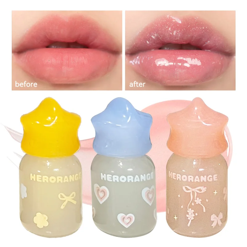 1/3pcs HERORANGE Moisturizing Lip Gloss, Hydrating Clear Watery Gloss, Plump Lip Base & Layering Lip Care Oil