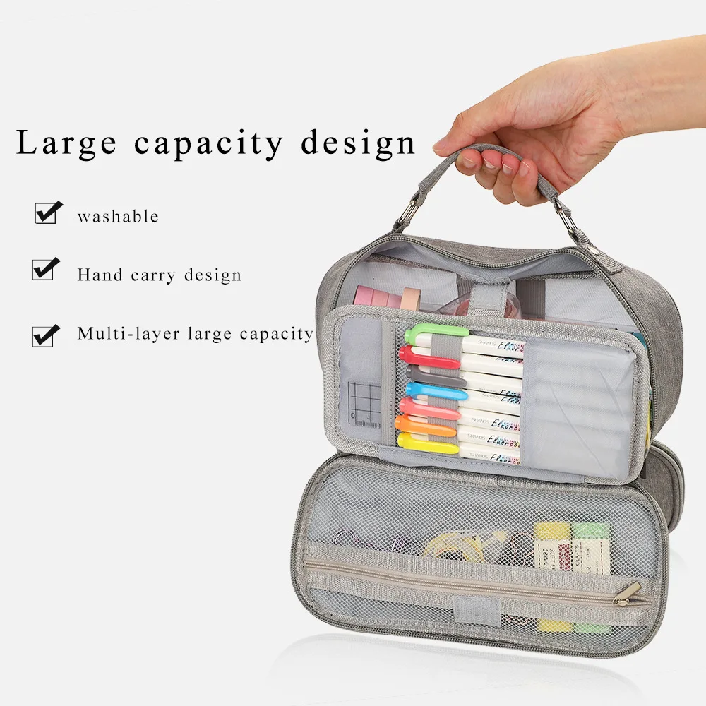 

Multi layer large capacity canvas pencil case for students, simple and multifunctional pencil case, hand-held stationery storage