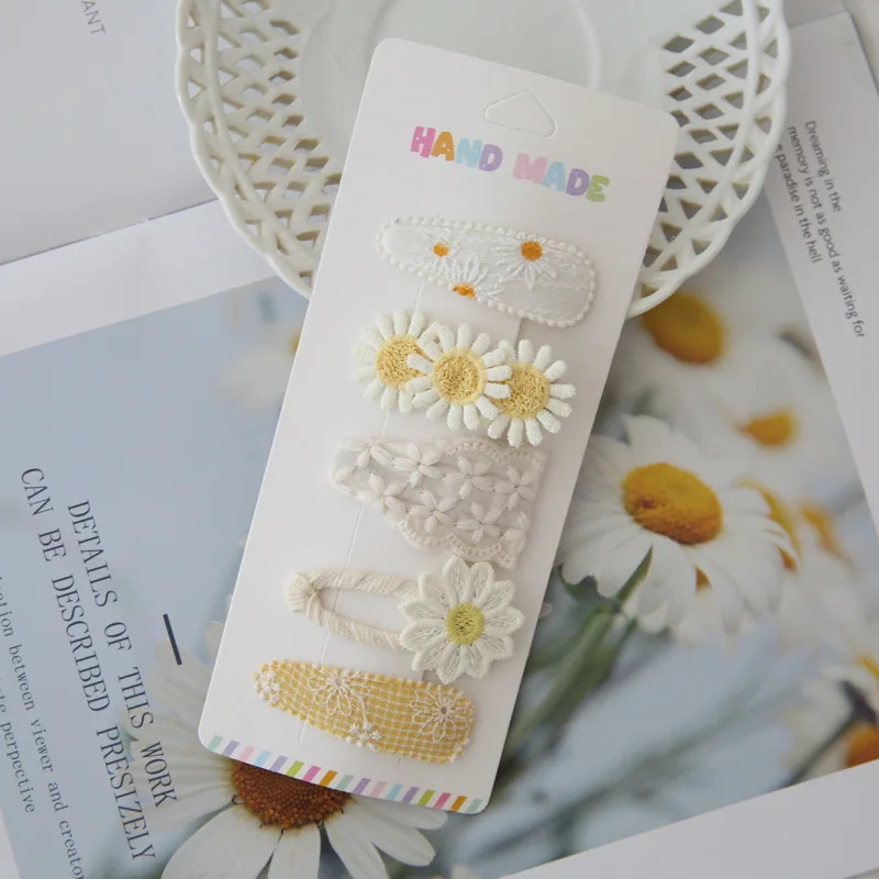 Lovely Flower Hair Clips, Cute Handmade Children's Head wear, Snap Clips for Baby Hair Accessories for Girls, 5 per Set view 4