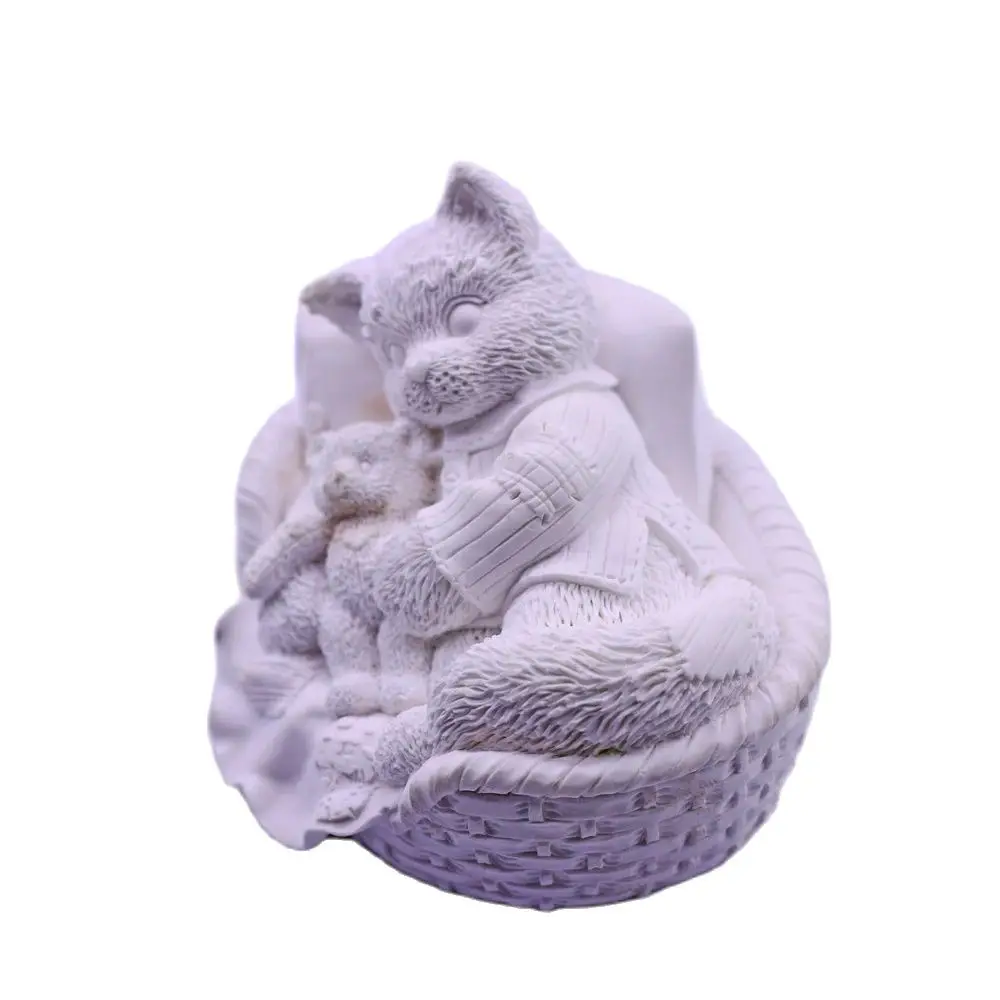 3D Cuddle doll Cat Silicone Candle Mould Sugarcraft Candy Chocolate DIY Decors Baking Molds Tool Soap Polymer Resin Wax