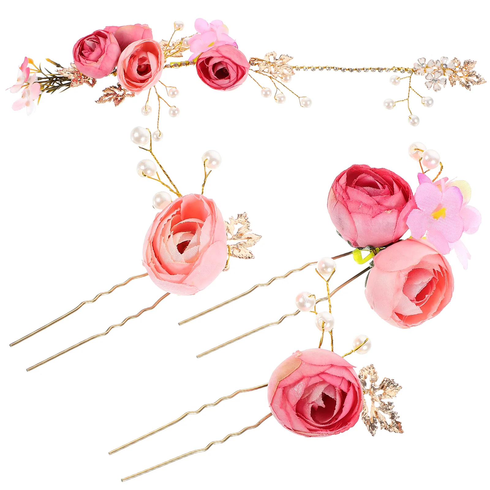 4-delige U-vormige bruidshaarspeldjes Rose Flower haarspeld stof bruiloft vrouwen bloemen