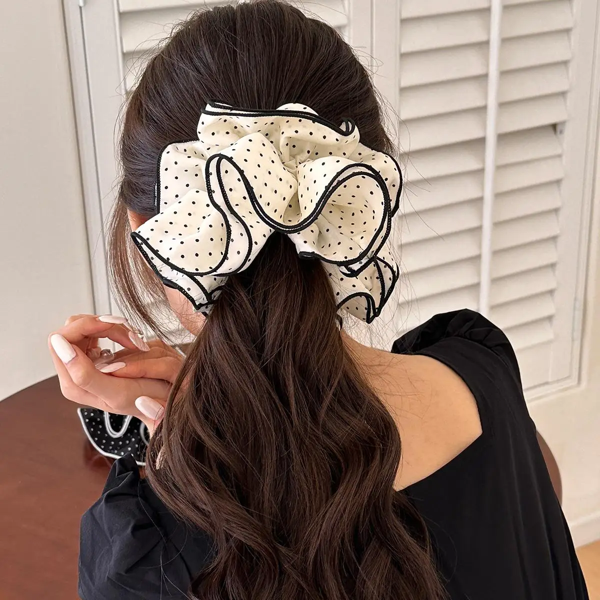 

Korean Sweet Polka Dot Ruffles Hair Scrunchies for Womens Girls Romantic Hair Ties Oversized Ponytail Holder Hair Accessories