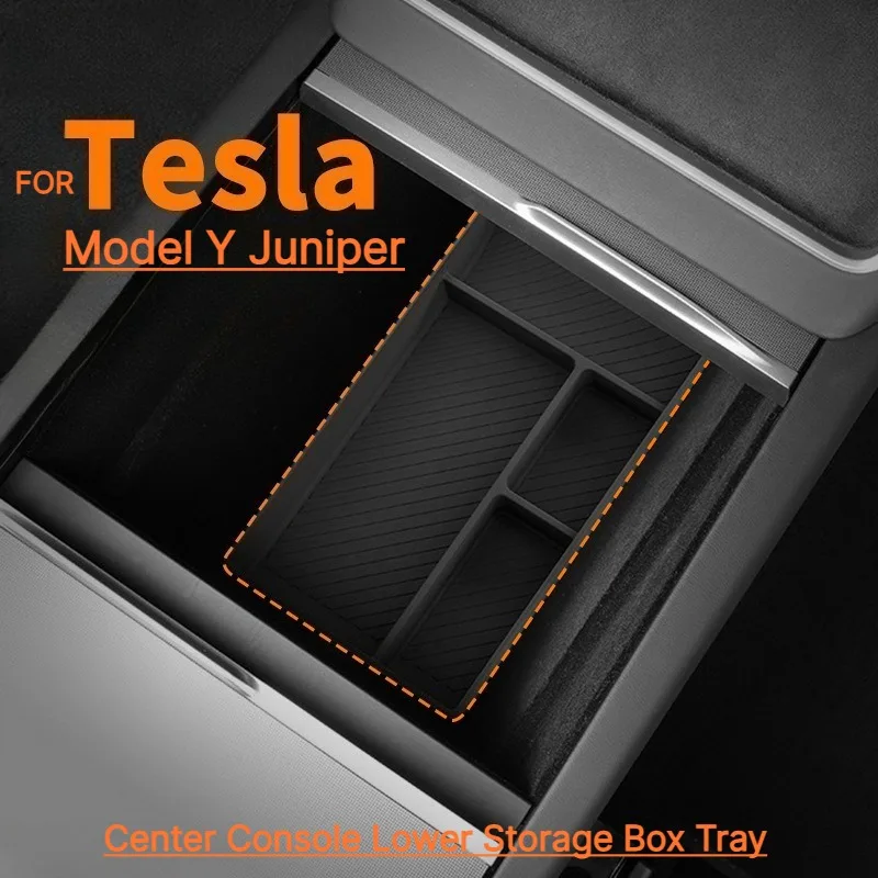 Silicone Center Console Lower Storage Box Tray Organizer For Tesla Model Y Juniper / Y Standard 2025‑26 Car Interior Accessories