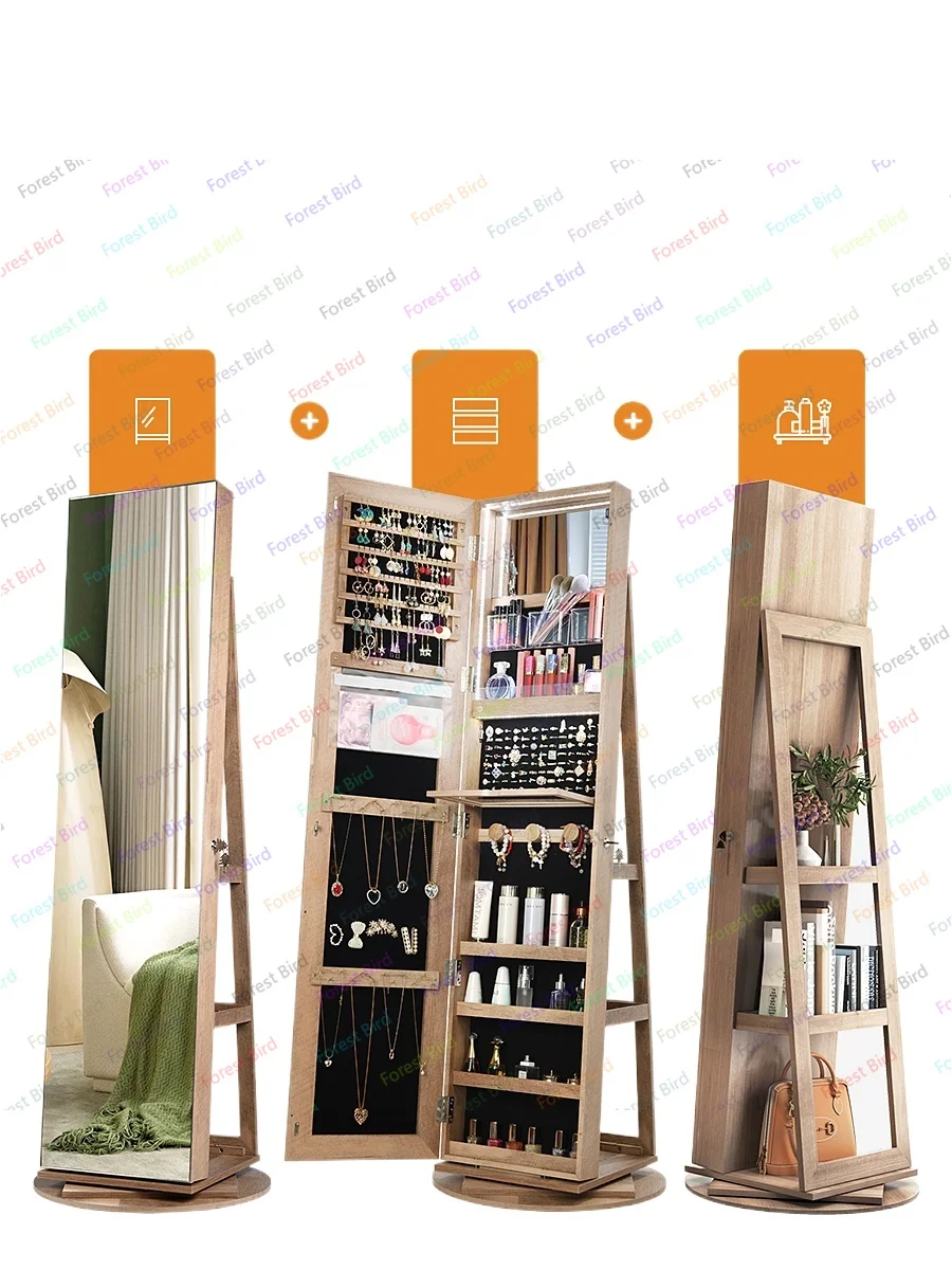 

floor mirror 360-degree full-body mirror rotating makeup mirror cabinet jewelry storage