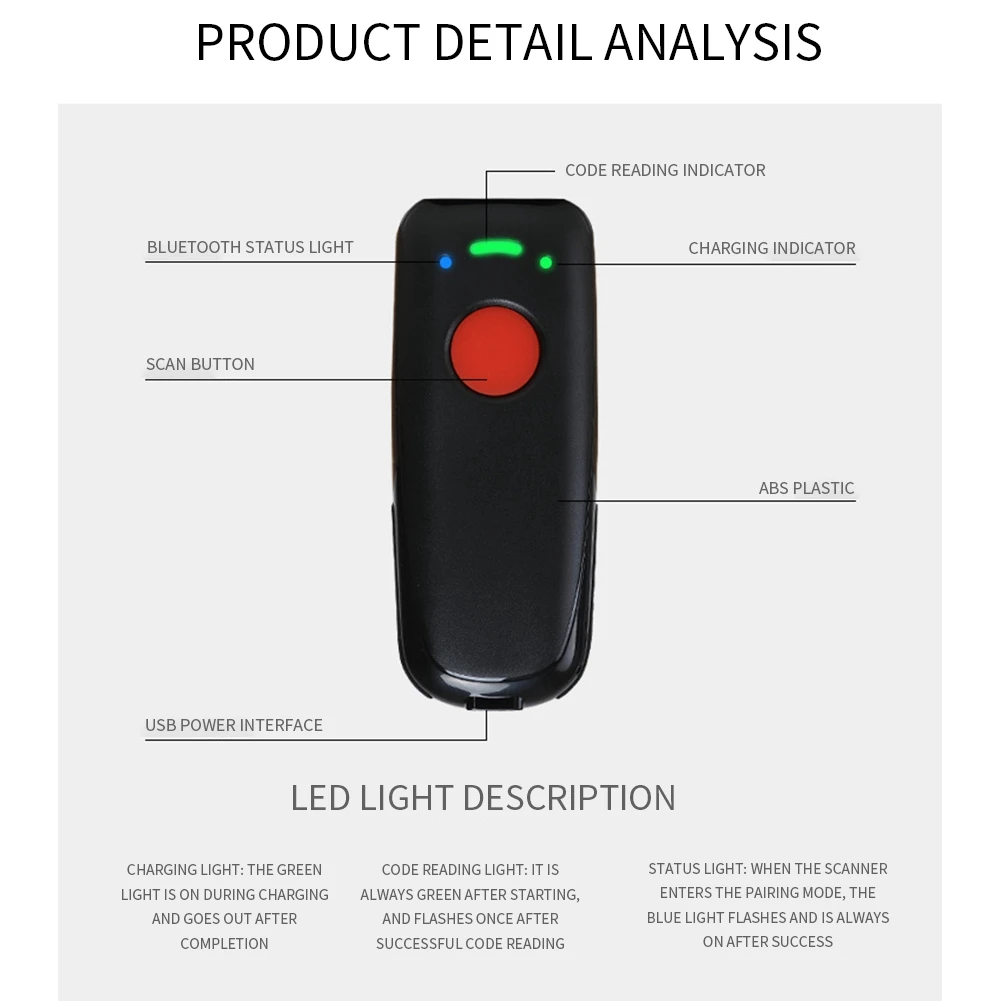 Imagem -06 - Barcode Scanner sem Fio Portátil Barcode Reader 1d Luz Vermelha Dual Mode Ios Android Windows