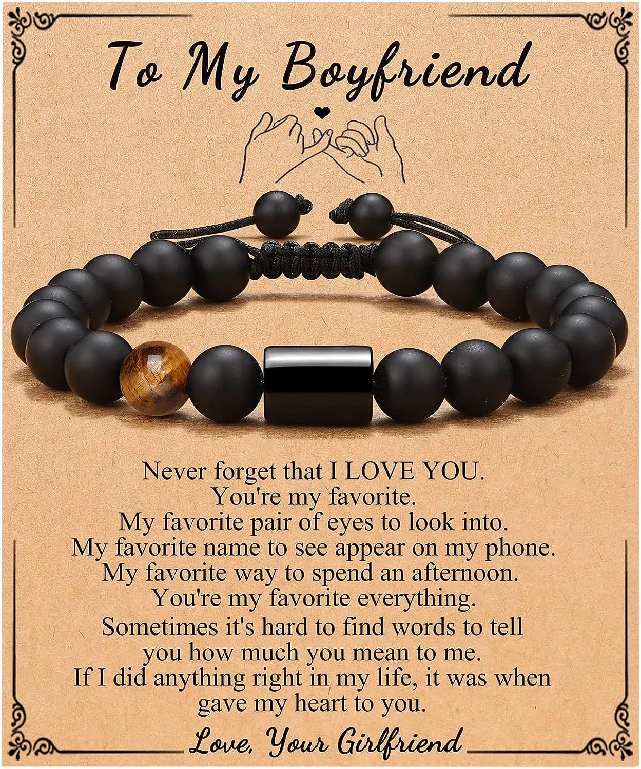 To My Love Bracelet Black Obsidian & Tiger Eye Stone Bracelet with Message Card Jewelry Gifts for Dad Brother  Man Boyfriend