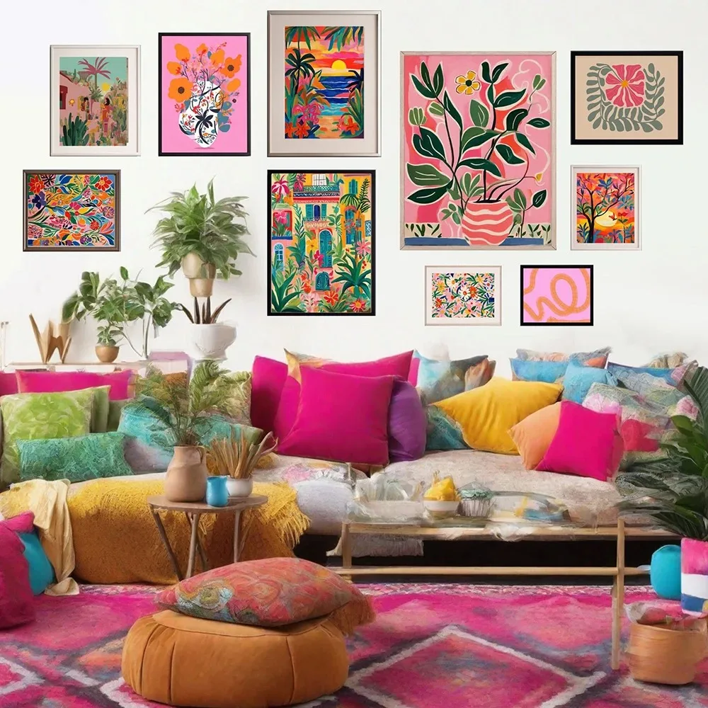 Abstract Bright Colorful Floral Plant Posters Eclectic Gallery Wall Art Prints Maximalist Canvas Painting Living Room Home Decor