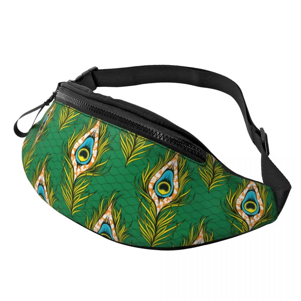 Custom African Peacock Pattern Fanny Pack Women Men Ankara Style Crossbody Waist Bag for Running Phone Money Pouch