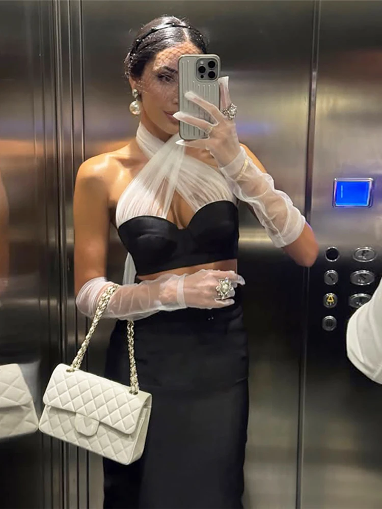 غريب سنور أنيقة مثير 3 قطعة مجموعة المرأة المرقعة الرسن تانك القمم شبكة قفاز التنانير الطويلة حفلة عيد ميلاد كلوبوير مطابقة البدلة