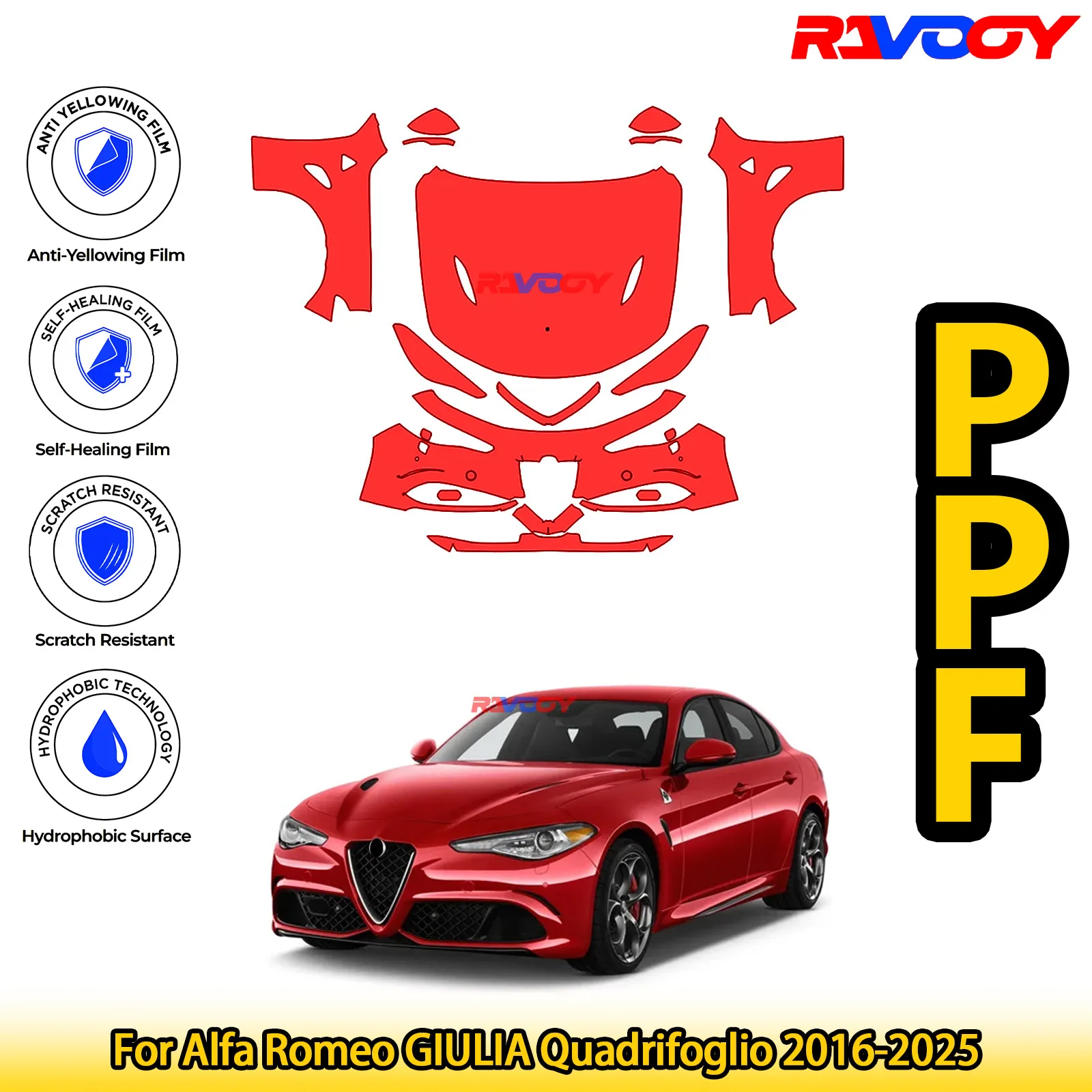 

For Alfa Romeo GIULIA Quadrifoglio 2016-2025 Glossy Matte Black Precut front PPF Kit Paint Protection Film