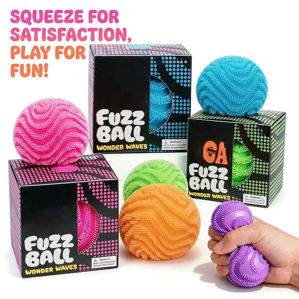 Fuzz Ball Wonder Waves Sensory Squeeze Toy Textured Stress Relief Fidget Ball for Adults Kids