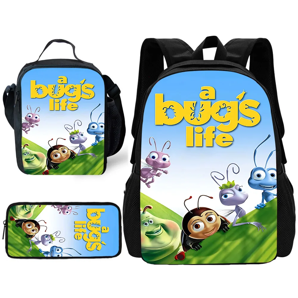 Mochila escolar de A Real Bug's Life com lancheiras, Sacos de lápis, Mochilas escolares para meninos e meninas, melhor presente