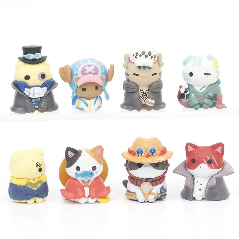 

1pc Random Color Mini One Piece Cat Model PVC 3 5cm Luffy Cake Topper Car Decor Gashapon Figure