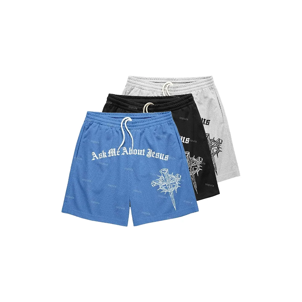 

Баскетбольные спортивные тренировочные шорты в стиле ретро с крестообразным принтом, мужские летние модные свободные дышащие повседневные шорты High Street, уличная одежда