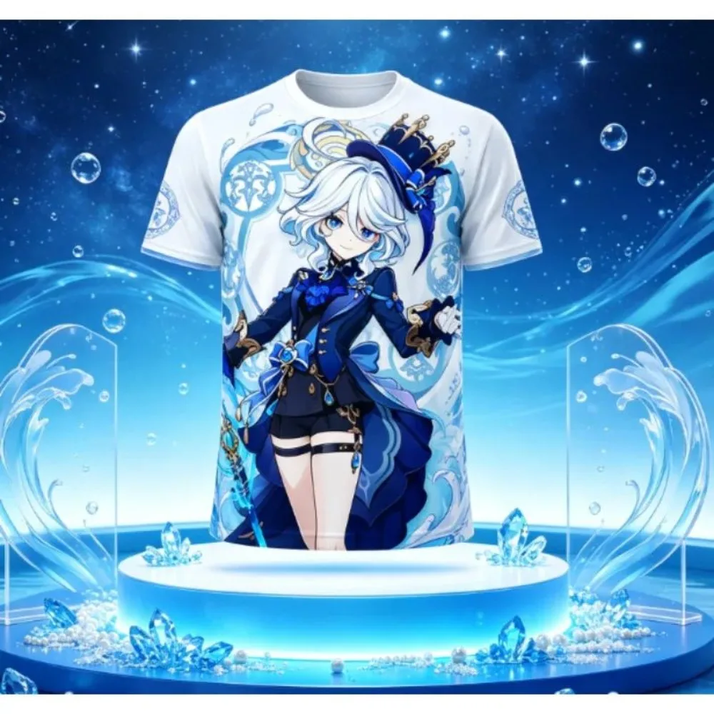 Genshin Impact Traveler Twins Furina Kazuha Zhongli Nahida 3D T-shirt Family Game Pattern T-shirt Casual Short Sleeve