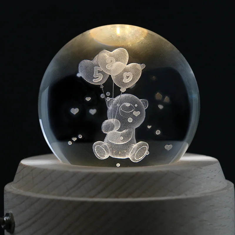 Luminous crystal ball music box bear sky city music box to give girlfriend girl Qixi Festival Valentine's Day gift