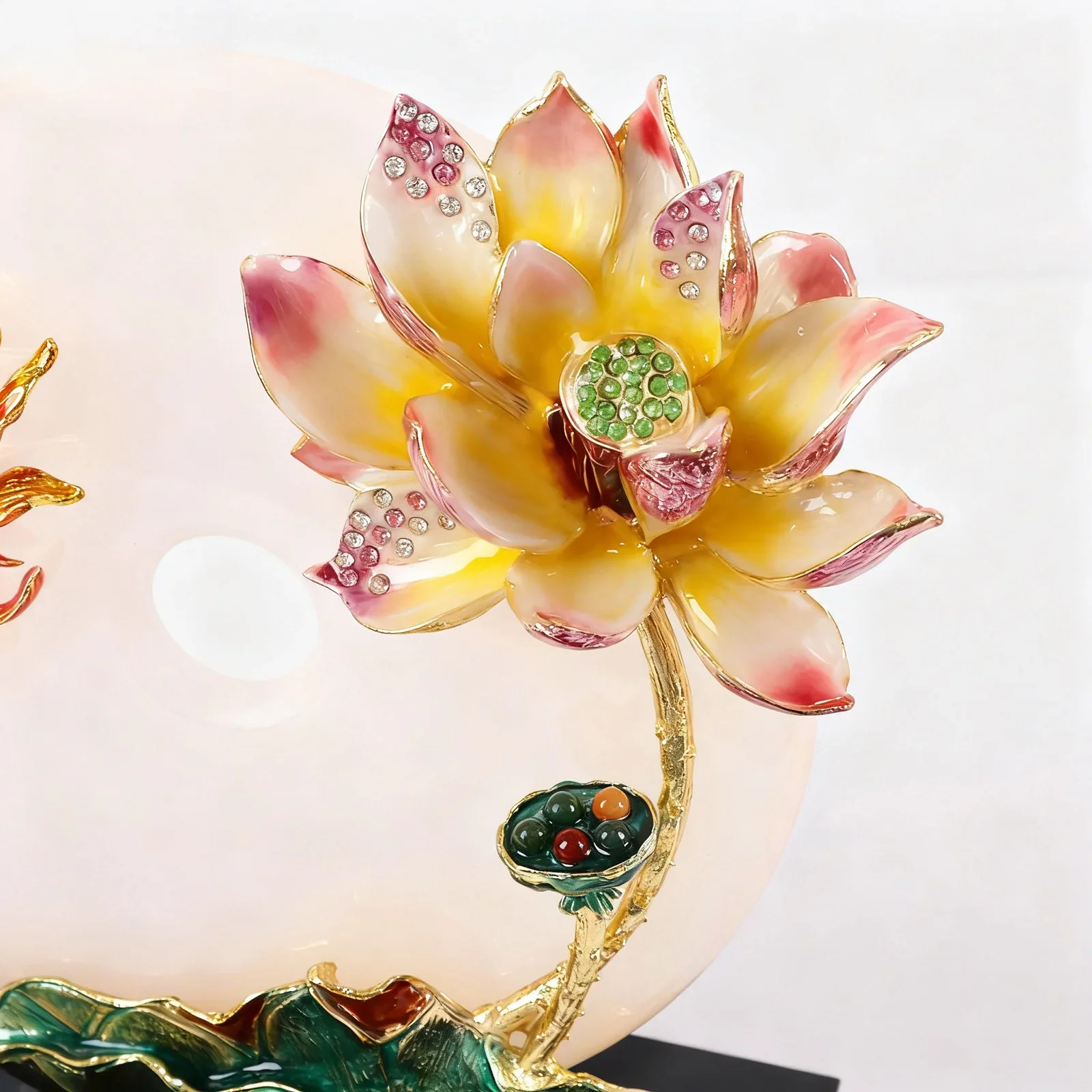 Cloisonné Lotus Flower Peace Knot Ornament, Living Room TV Cabinet, New Home Moving Gift, Home Jade Alloy Decorative Item