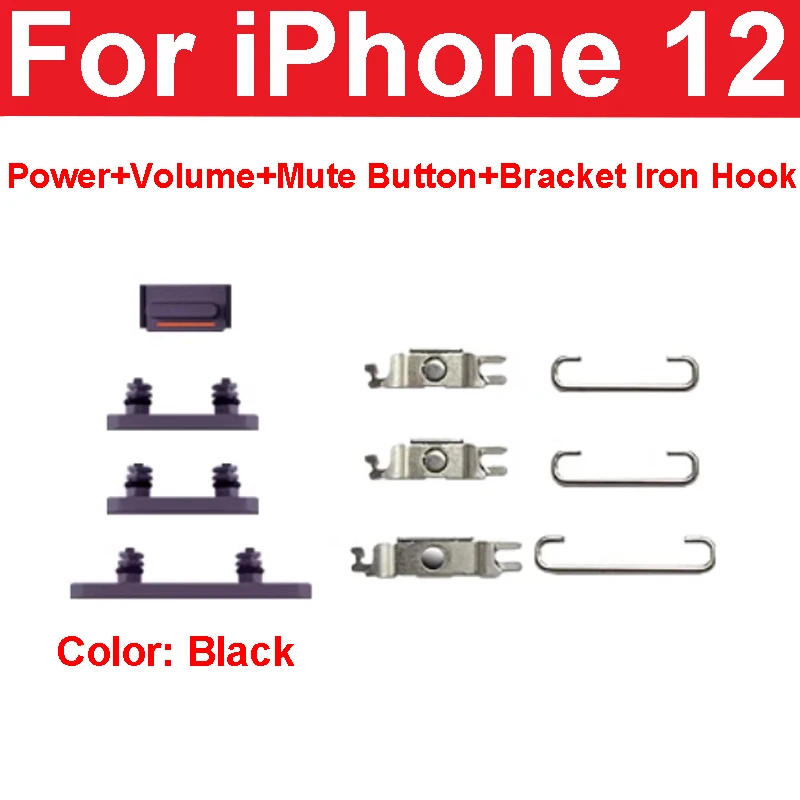 1Set Power Mute Volume Button For iPhone 12 12Mini 12Pro 12 Pro Max Power Volume Mute Side Key+Bracket Iron Hook Small Metal
