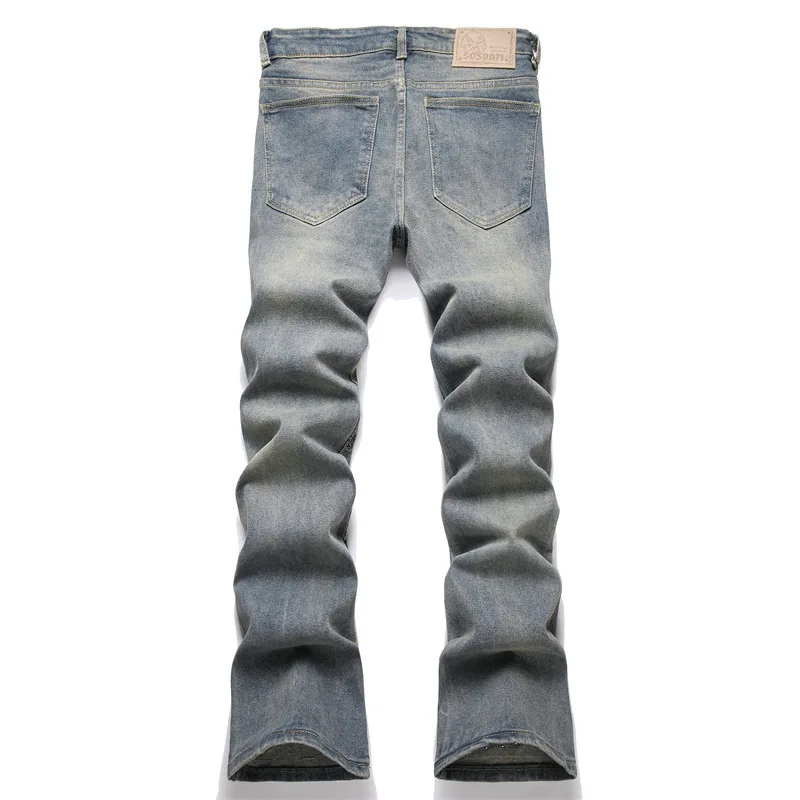 Men's Fashion Patched Jeans Pants High Street Bell Bottom Denim Trousers With Patchwork Streetwear Bootcut Jeans Vintage Color