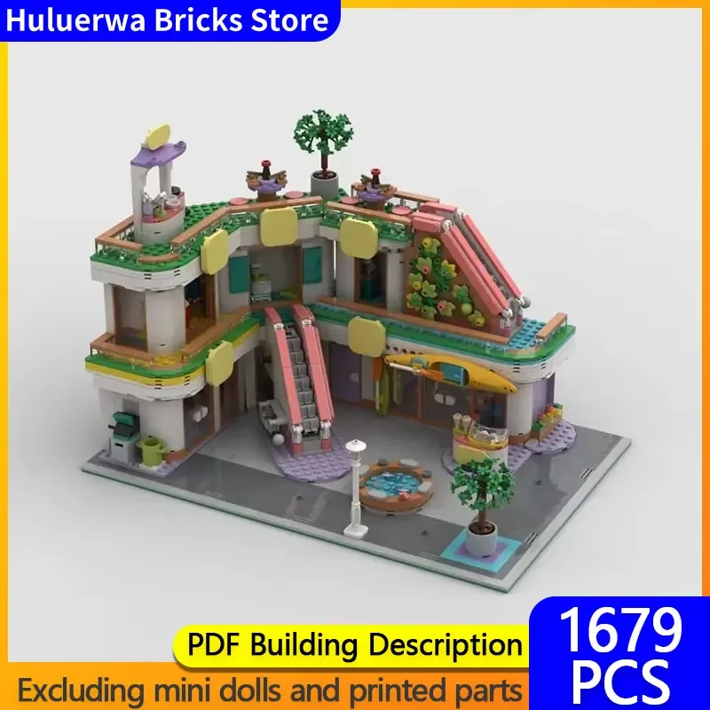 Street View MOC Building Bricks Large Shopping Mall With Elevator Modular Technology Gifts Holiday Assemble Children Toys Suit