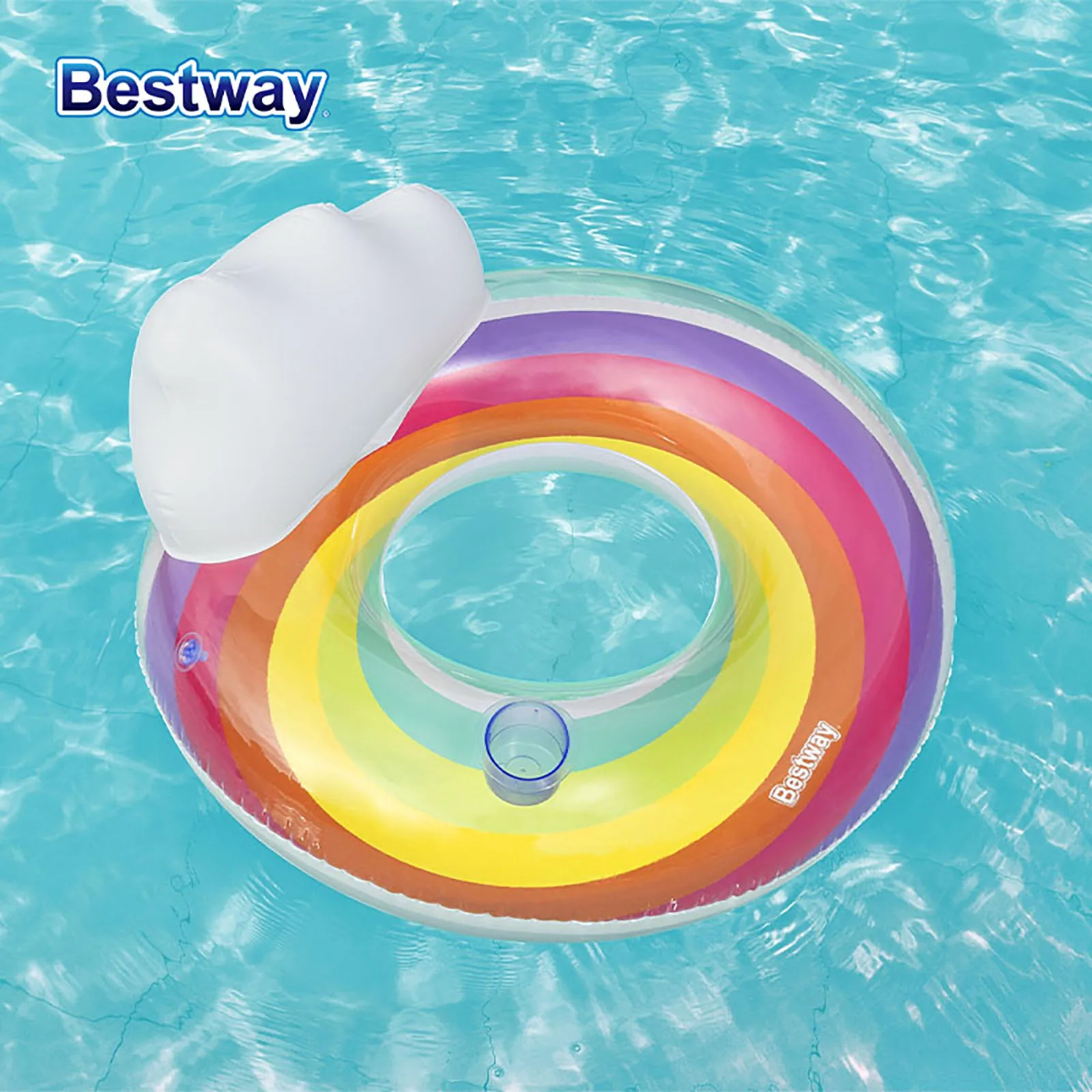 Bestway-inflável arco-íris sonhos nadar anel, flutuador, arco-íris colorido com decoração de nuvem branca, 43647