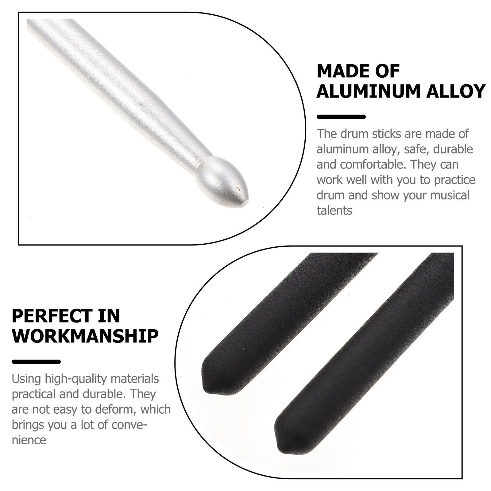 

2 шт. алюминиевые барабанные палочки, прочные, не деформируемые, идеально подходят для музыкальных занятий, выступлений на сцене, студийной записи, игры на барабанах