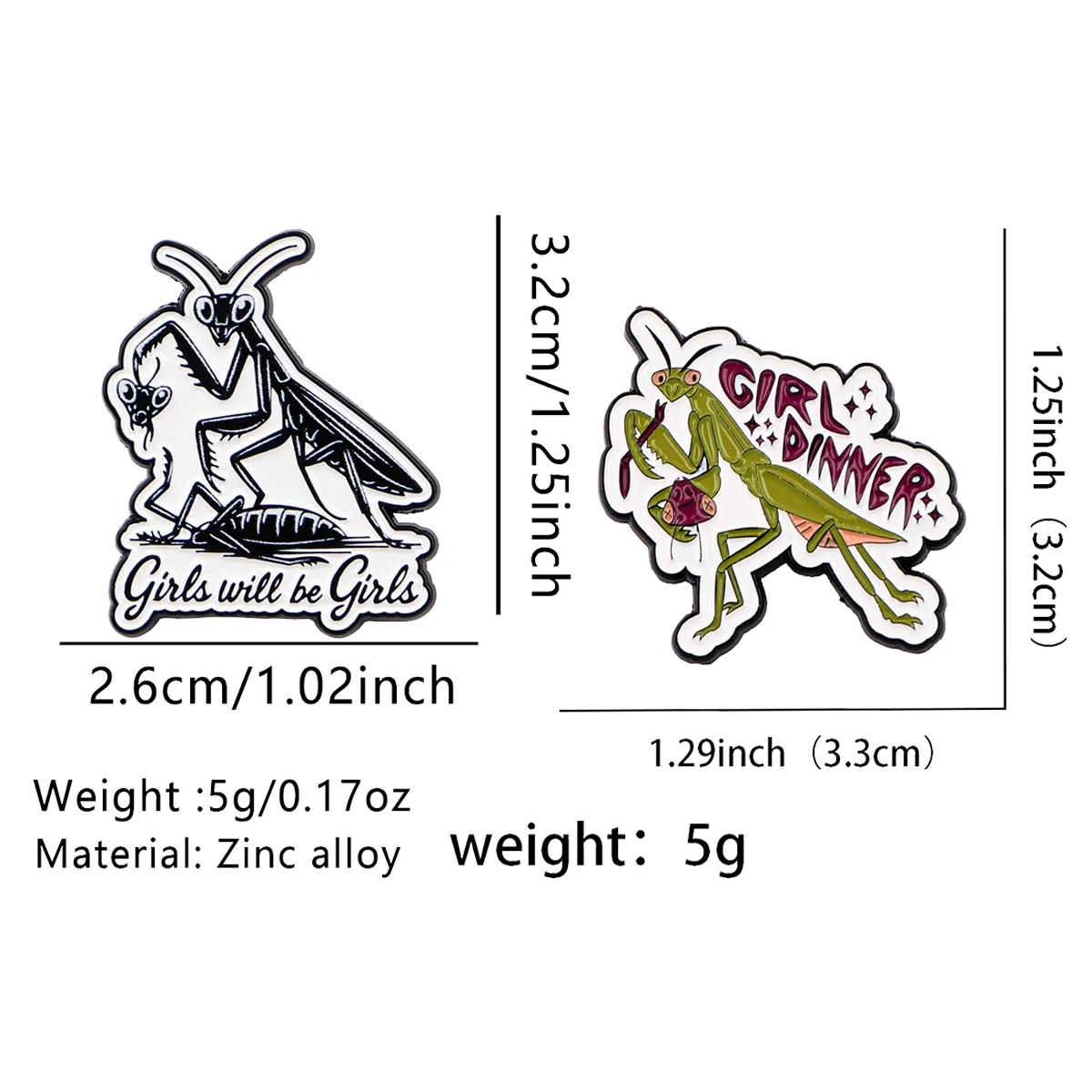 2pcs/set Mantis Enamel Pin Insect Brooches For Lapel Pins Badge on Backpack Cloths Accessories Fashion Jewelry Gifts for Friends