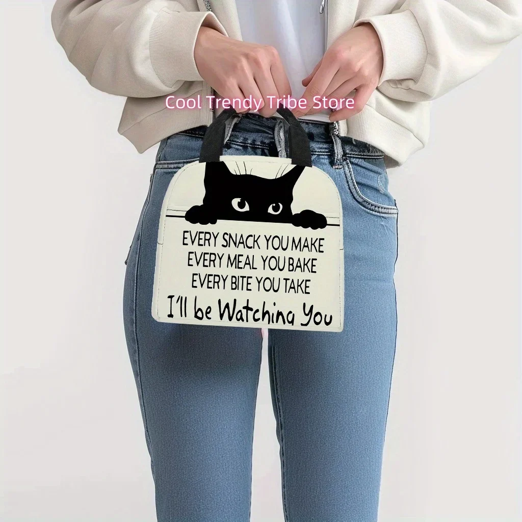 Cat Print Lunch Bag Minimalist Style Insulated Tote Bag Portable Tote Ice Pack Included Multi-Functional Lunch Unisex In