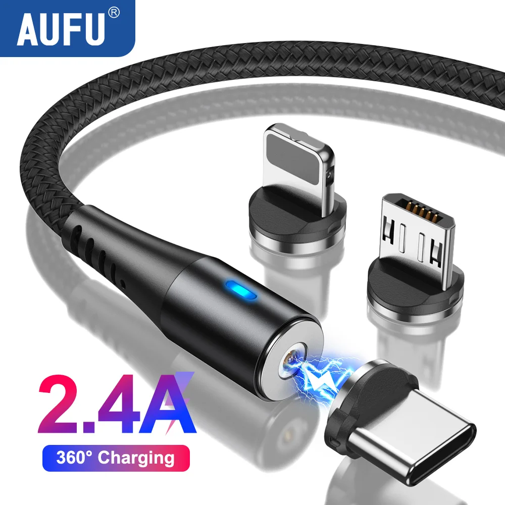 AUFU-Cable de carga USB magnético LED tipo C, cargador de teléfono magnético, Micro USB para iPhone 11, 12 Pro Max, Xiaomi