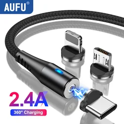 AUFU-LED Cabo magnético de carregamento USB, tipo C cabo do telefone, ímã carregador, Micro USB para iPhone 11, 12 Pro Max, Xiaomi