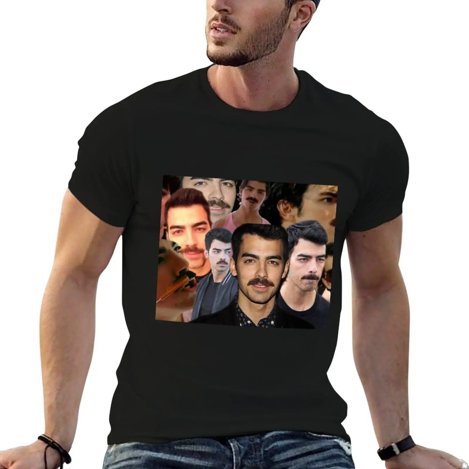 

Joe Jonas with a moustache T-Shirt t shirts for man cotton t shirts for man pack white T-Shirt