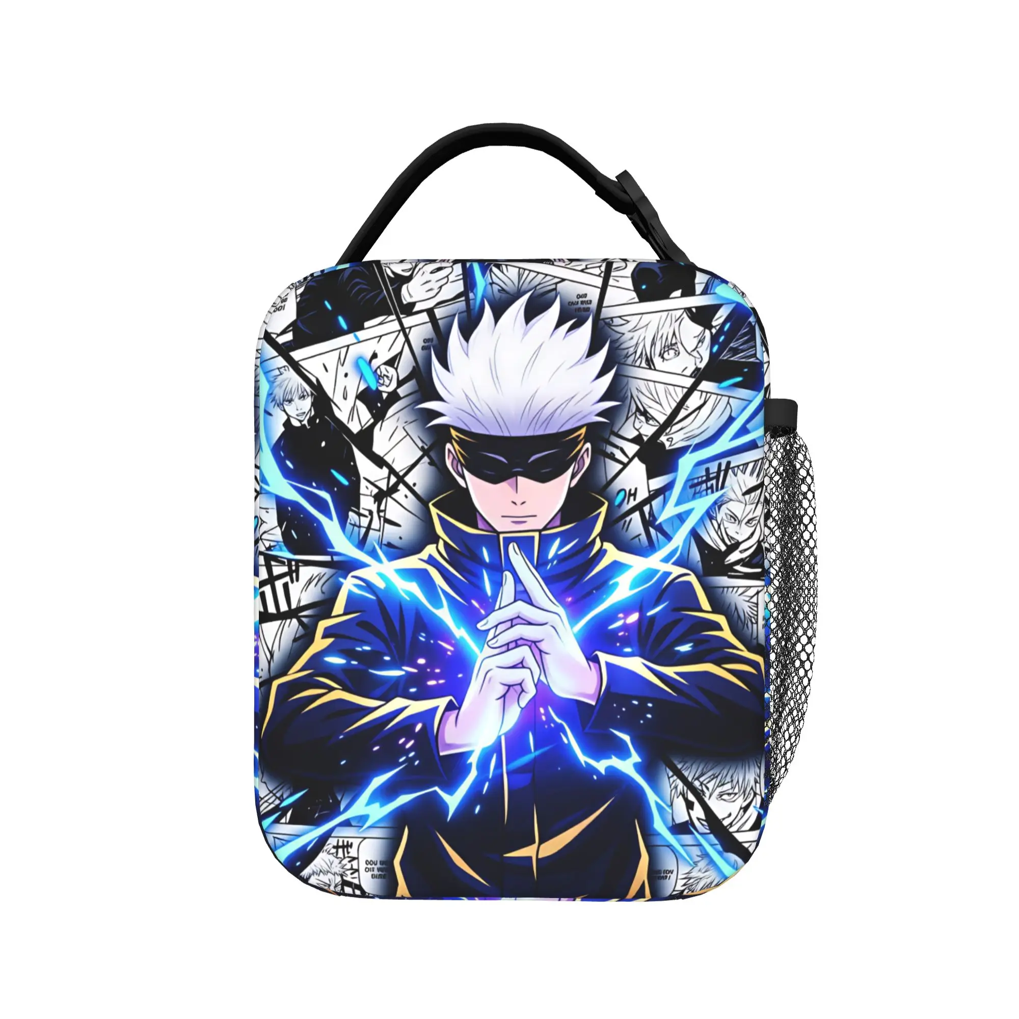 Satoru Gojo Comic Animation Lunch Bag  Leisure Lunch Box Office Convenient Tote Food Bags For Child Oxford Graphic Cooler Bag